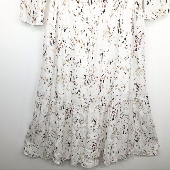 A New Day White Earth Tone Splatter Print Long Sleeve Ruffle Hem Dress NEW - Picture 8 of 16